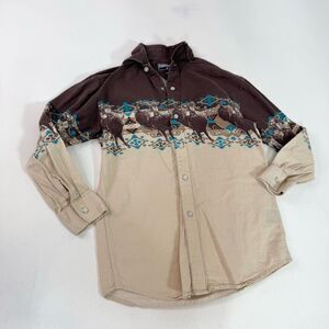 Panhandle Shirt Boys Medium Cream Long Sleeve Button Down Country Bull Rodeo
